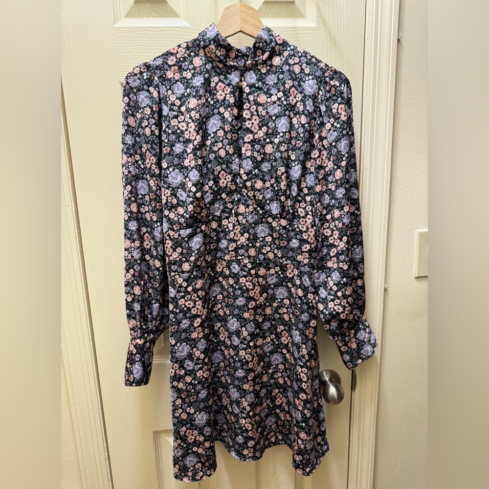 H&M Blue Mock Neck Bishop Sleeve Dress Size Medium